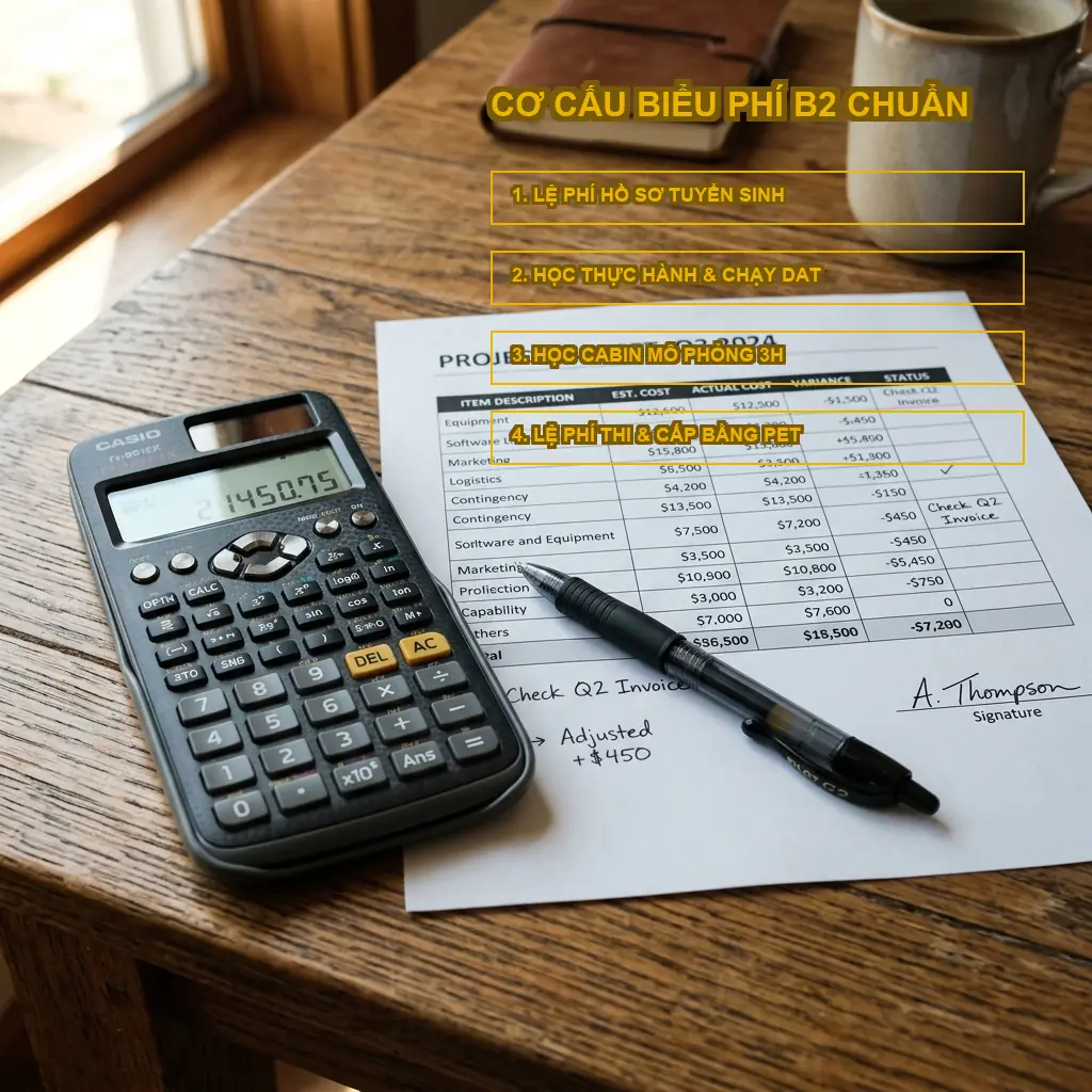 Cơ cấu biểu phí chi tiết một khóa học bằng lái xe B2