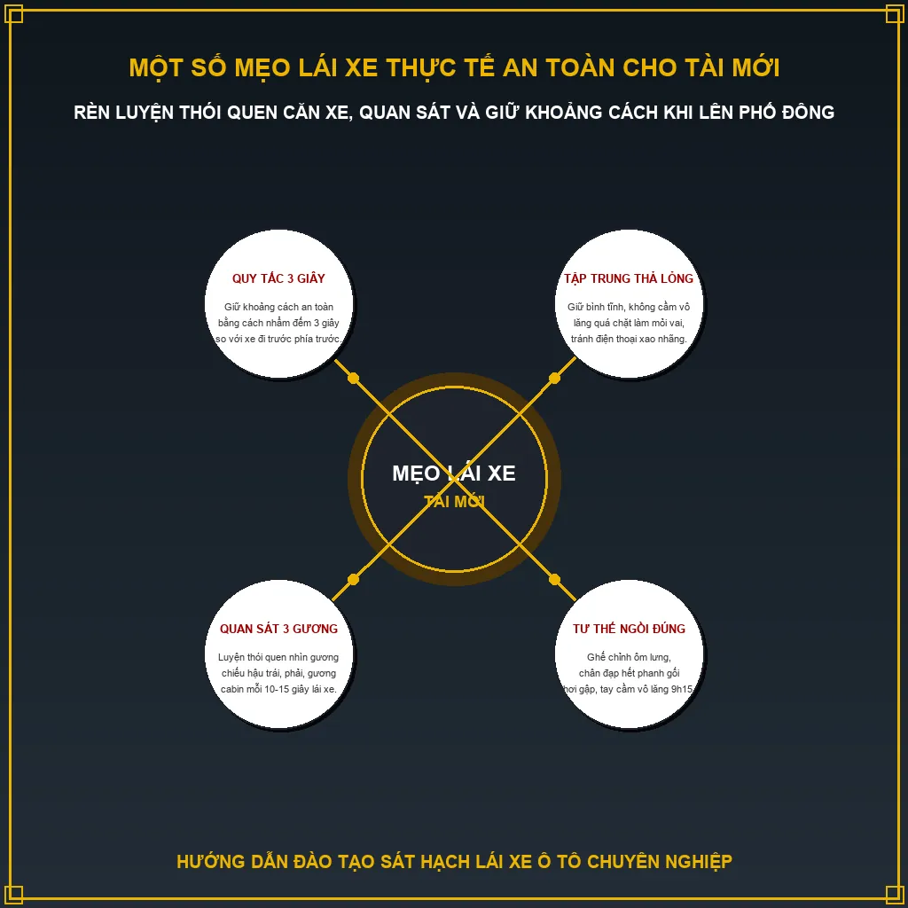 Học lái xe ô tô cho người mới bắt đầu: 5 bước từ số 0 đến tự tin cầm lái 4 Một số mẹo giúp người mới nhanh chóng làm chủ tay lái