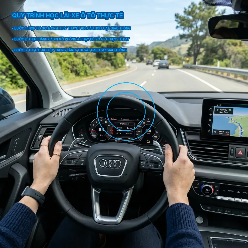 Đăng ký học lái xe ô tô cần giấy tờ gì? Hướng dẫn thủ tục hồ sơ từ A-Z 3 Quy trình các bước nộp hồ sơ và học lái xe ô tô thực tế